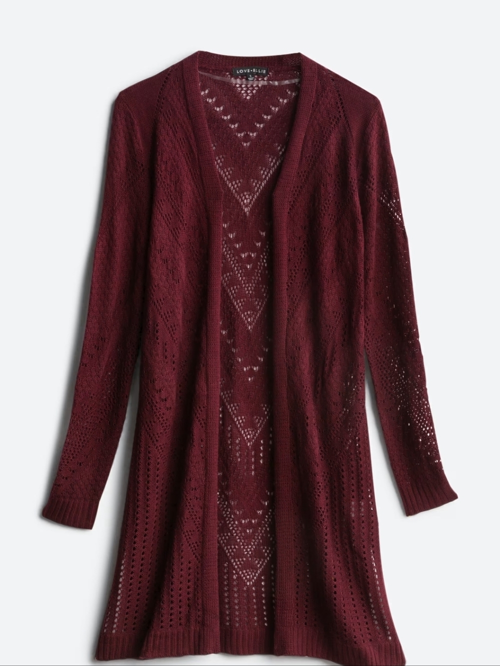 Love + Libby Open-Front Burgundy Knit Cardigan (size small/medium)